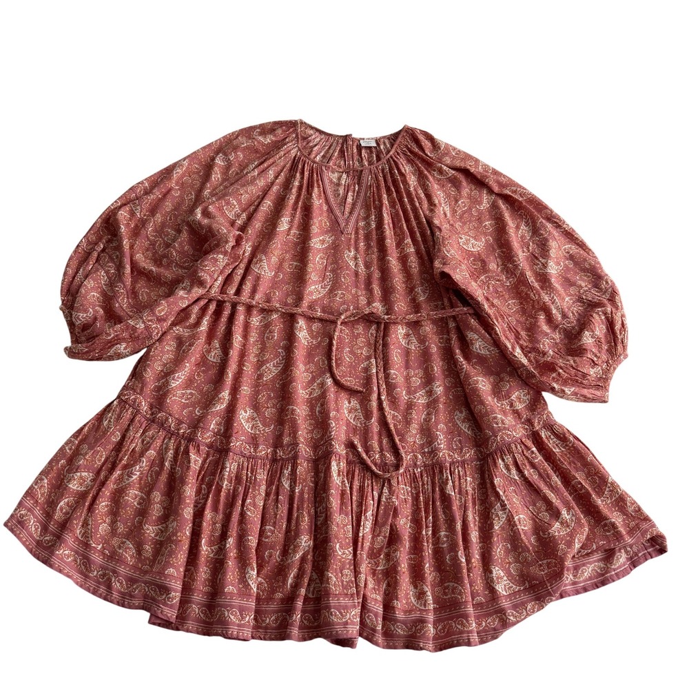 Patrons of Peace EUC Rayon Tiered Peasant Cottage Pink Paisley Oversized Dress M